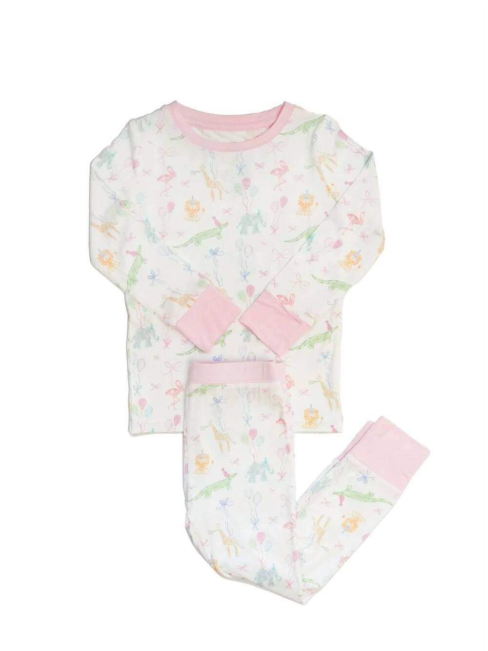 NEW UPTOWN BABY kids birthday zoo animals bamboo pajama set in white